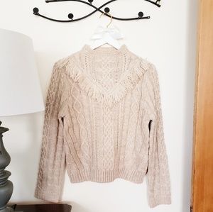 NWOT Fringe Cable Knit Sweater